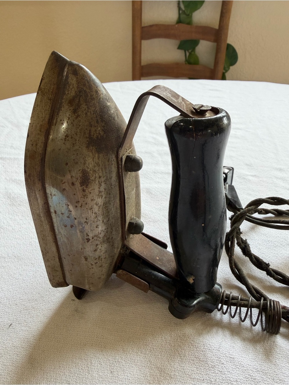 Antique Decorative Iron with Black Handle and Aged Silver Body